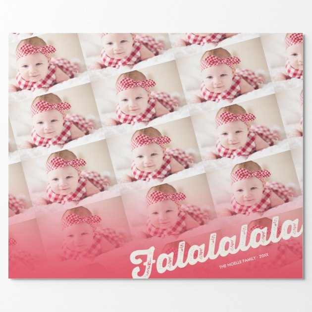 Falalalala Red Ombre Christmas Photo Collage Wrapping Paper 2/4