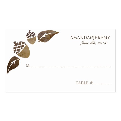 Fall Acorns and Leaves Wedding Business Card (front side)