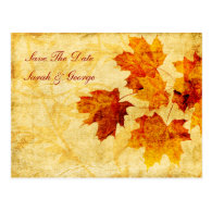 fall autumn brown leaves save the date postcards