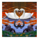Fall Autumn Lake Reflections of Swans in Love posters