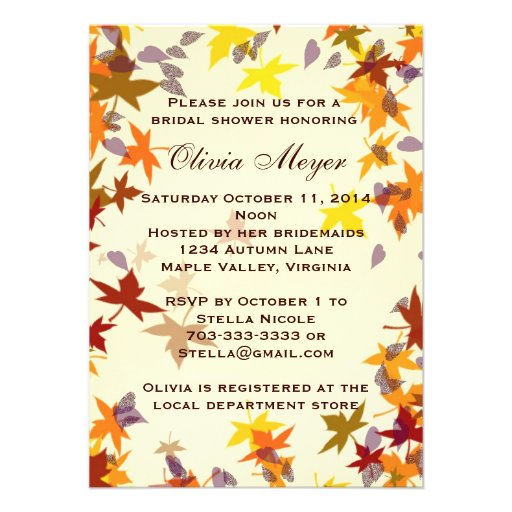 Fall Autumn Leaves Bridal Shower Invitation Personalized Invite