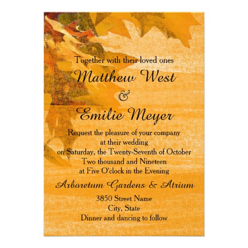 Fall Autumn Leaves Wedding Invitation