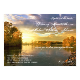 Fall Autumn Trees River Sunset Wedding Invitations