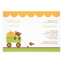 Fall Baby Bear in Wagon Invitations
