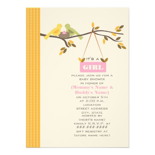 Fall Baby Shower Mommy & Daddy Birds & Pink Egg Invitations