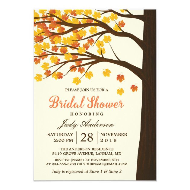 Fall Bridal Shower Classy Maple Leaves Autumn Tree Card (front side)