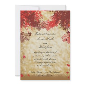 Fall Colors: Burgundy and Red Branches on Ecru invitation