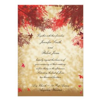 Fall Colors: Burgundy and Red Branches on Ecru Invitations
