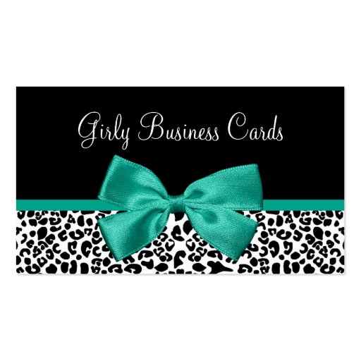 Fall Fashion Leopard Print Emerald Green Ribbon Business Card Template (front side)