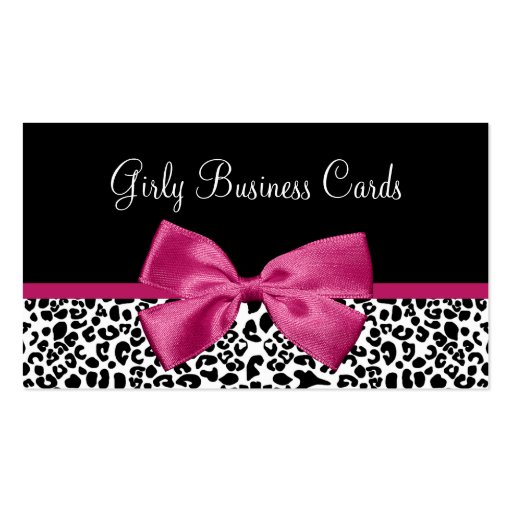 Fall Fashion Leopard Print Vivacious Pink Ribbon Business Card Template (front side)