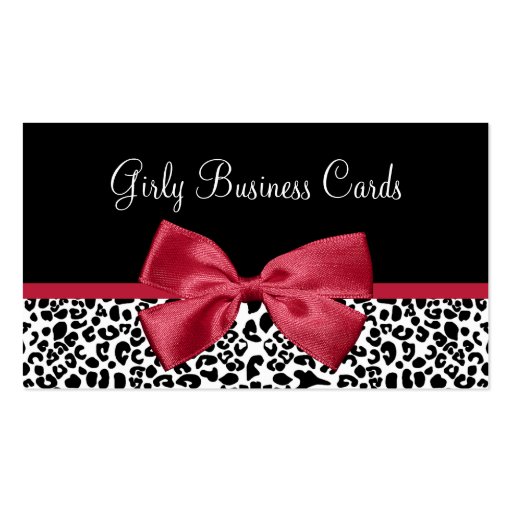 Fall Fashion Leopard Print With Samba Red Ribbon Business Card Template