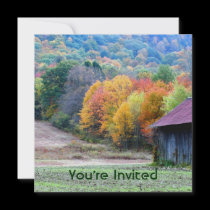 Fall Foliage Tobacco Barn Party Shower Invitation by SmilinEyesTreasures Fall Foliage Tobacco Barn Party Shower Invitation