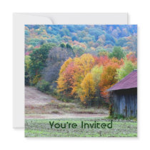 Fall Foliage Tobacco Barn Party Shower Invitation by SmilinEyesTreasures Fall Foliage Tobacco Barn Party Shower Invitation