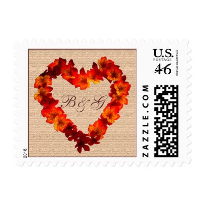 Fall Heart Wedding Postage Stamp