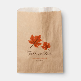 Fall in Love Orange Brown Leaves Wedding Favor Bag