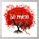 Fall In Love Red Tree With Hearts Falling Posters