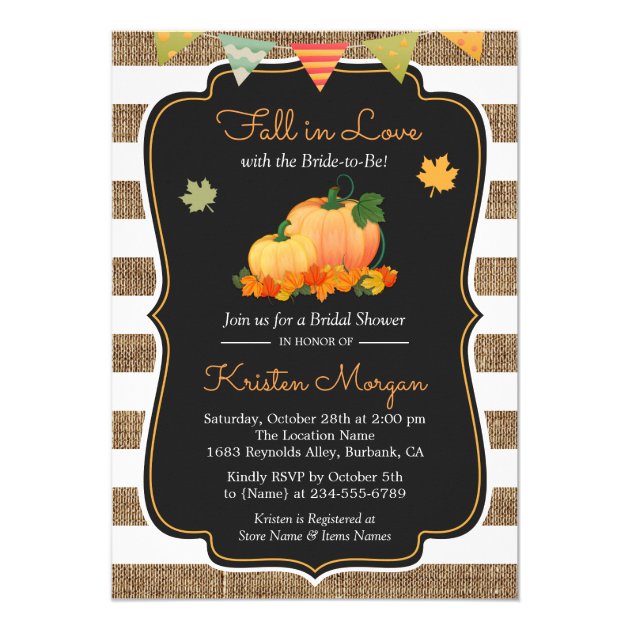 Fall in Love with Bride to Be Autumn Bridal Shower Card (front side)
