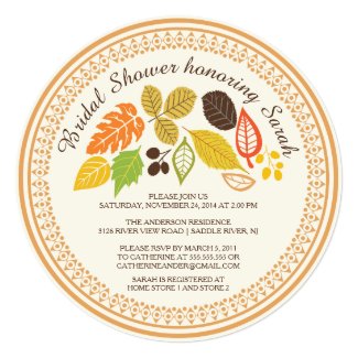 Fall Leave Autumn Bridal Shower Invitations 5.25" Square Invitation Card