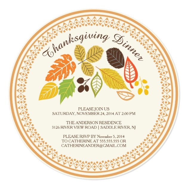 Fall Leave Autumn Thanksgiving Dinner Invitations (front side)
