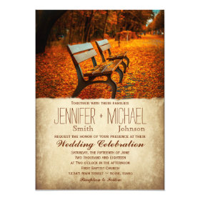 Fall Leaves Autumn Park Bench Wedding Invitations