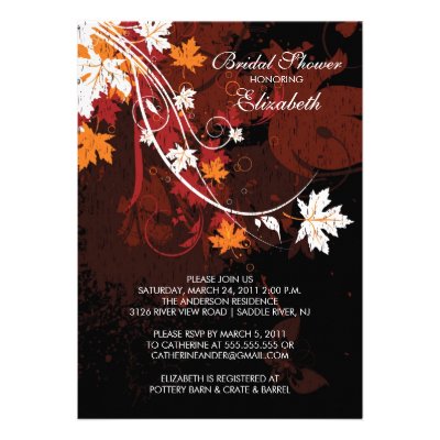 Fall Leaves Bride Bridal Shower Invitation Autumn