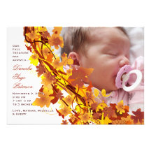 Fall Leaves Cascade Photo Birth Announcement