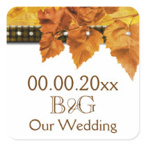Fall leaves country wedding seal #3 square sticker