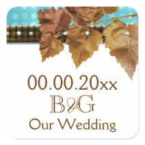 Fall leaves country wedding seal square sticker