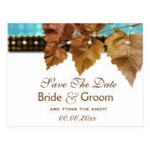 Fall leaves diamond wedding "save the date" postcards