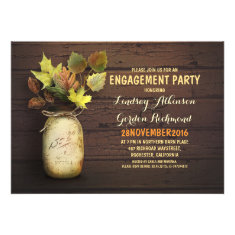 Fall leaves mason jar rustic engagement party invites