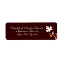 Fall leaves orange red white brown wedding label