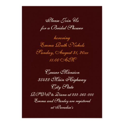 Fall leaves orange red white wedding bridal shower personalized announcement