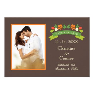 Fall Leaves Photo Save The Date Card Invitation