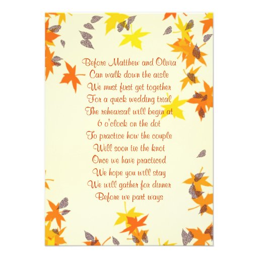 Fall Leaves Rehearsal Dinner Poem Invitation