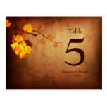 Fall leaves vintage distress wedding table number postcards