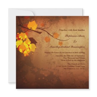 Fall leaves vintage distressed wedding invitation