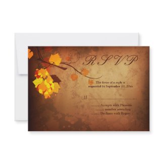 Fall leaves vintage distressed wedding rsvp reply invitations