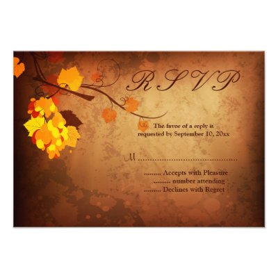 Fall leaves vintage distressed wedding rsvp reply invitations