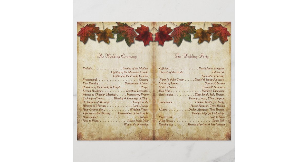 bi fold wedding programs