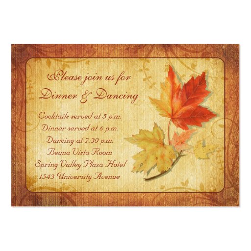 Fall Leaves Wedding Reception Card Business Cards (front side)