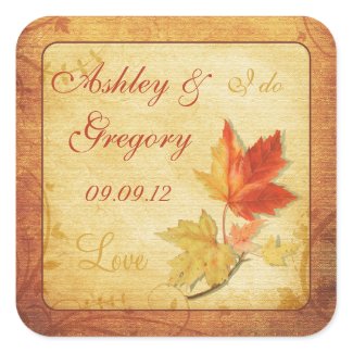 Fall Leaves Wedding Sticker or Envelope Seal Sticker