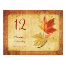 Fall Leaves Wedding Table Number Card Post Card