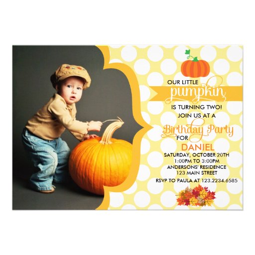 Fall Little Pumpkin Photo Birthday Party Cards (front side)