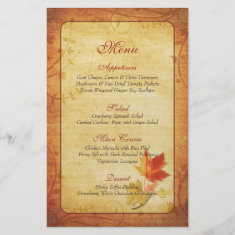 Fall Maple Leaves Wedding Menu Card Custom Flyer