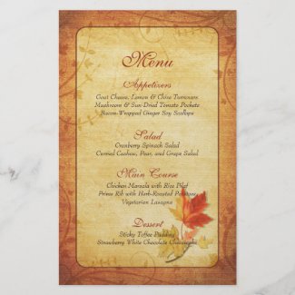 Fall Maple Leaves Wedding Menu Card