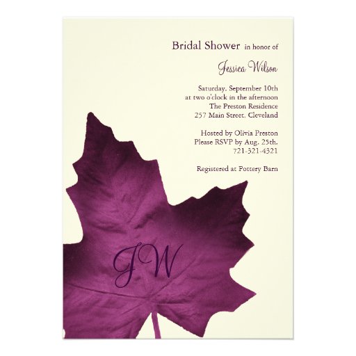 Fall Monogrammed Bridal Shower Invitation (purple)