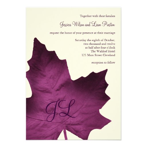 Fall Monogrammed Wedding Invitation (purple)