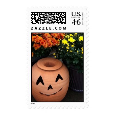 Fall Mums and Pumpkin Postage Stamp