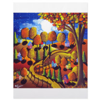 Fall Night Landscape Folk Art letterhead