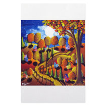 Fall Night Landscape Folk Art stationery